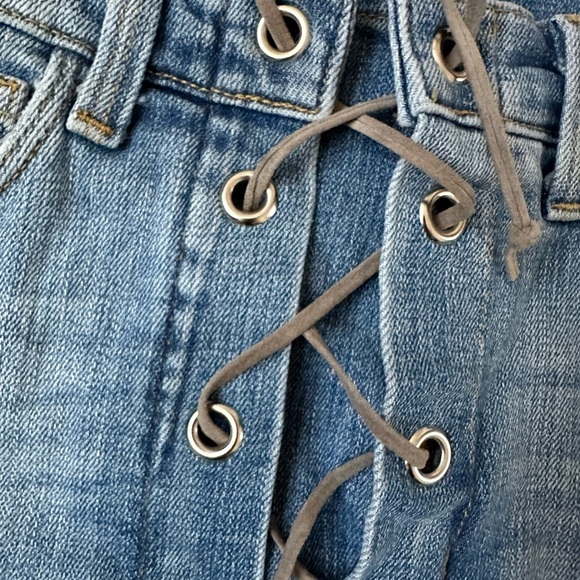 L’AGENCE JEANS SKIRT 24 COTTON BLEND BLUE COLOR  LACE UP FRONT, Trend, Chic - Picture 2 of 7